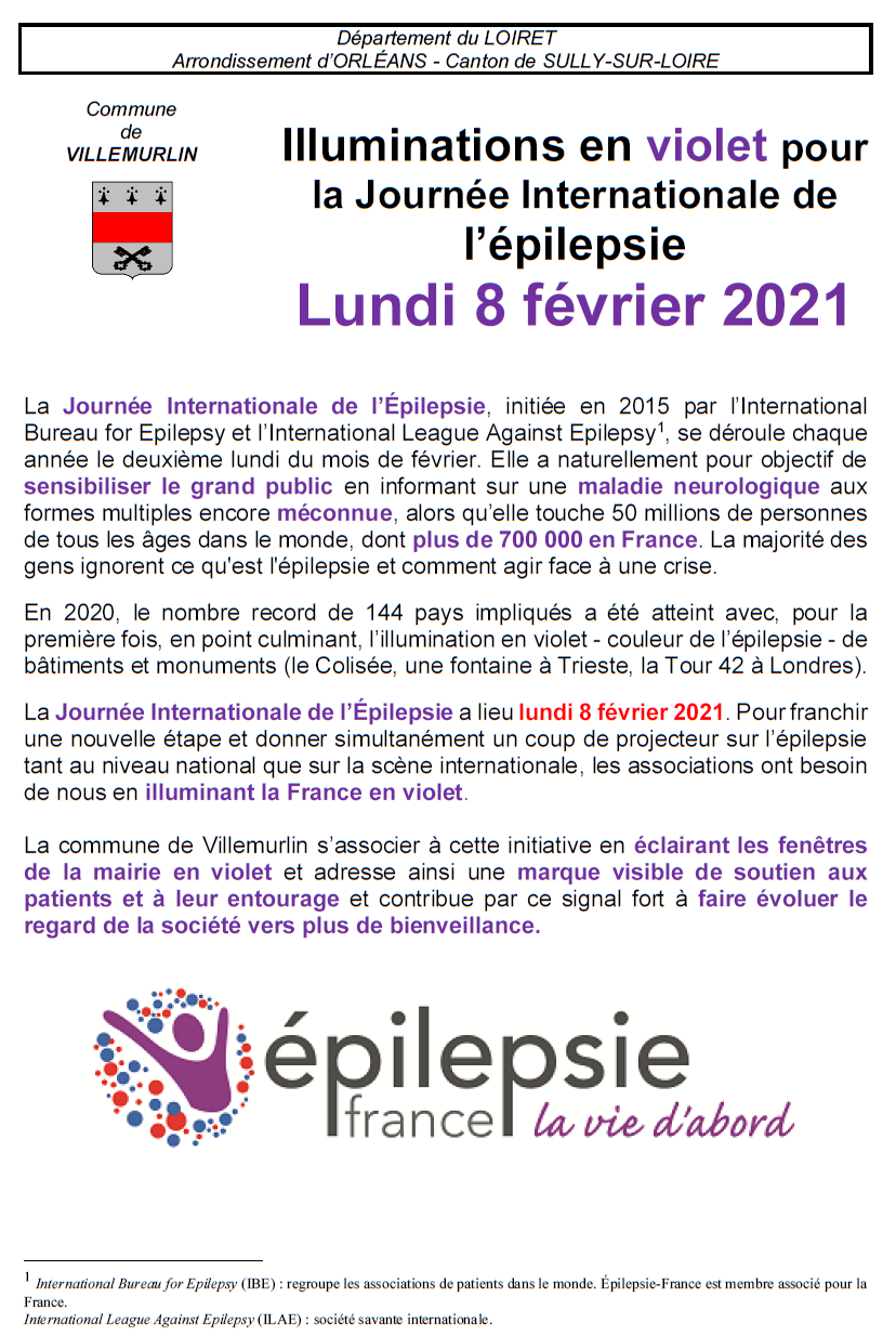 Journée Internationale de l’épilepsie Lundi 8 février 2021